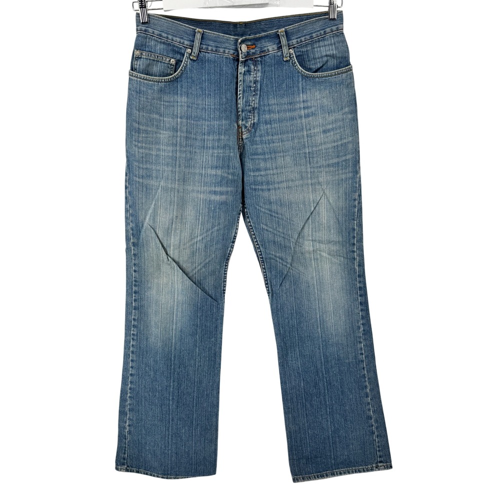 H&M Divided Bootcut Jeans Mens 36x34 Blue Multi Stripe‎ Button Fly Denim Pants